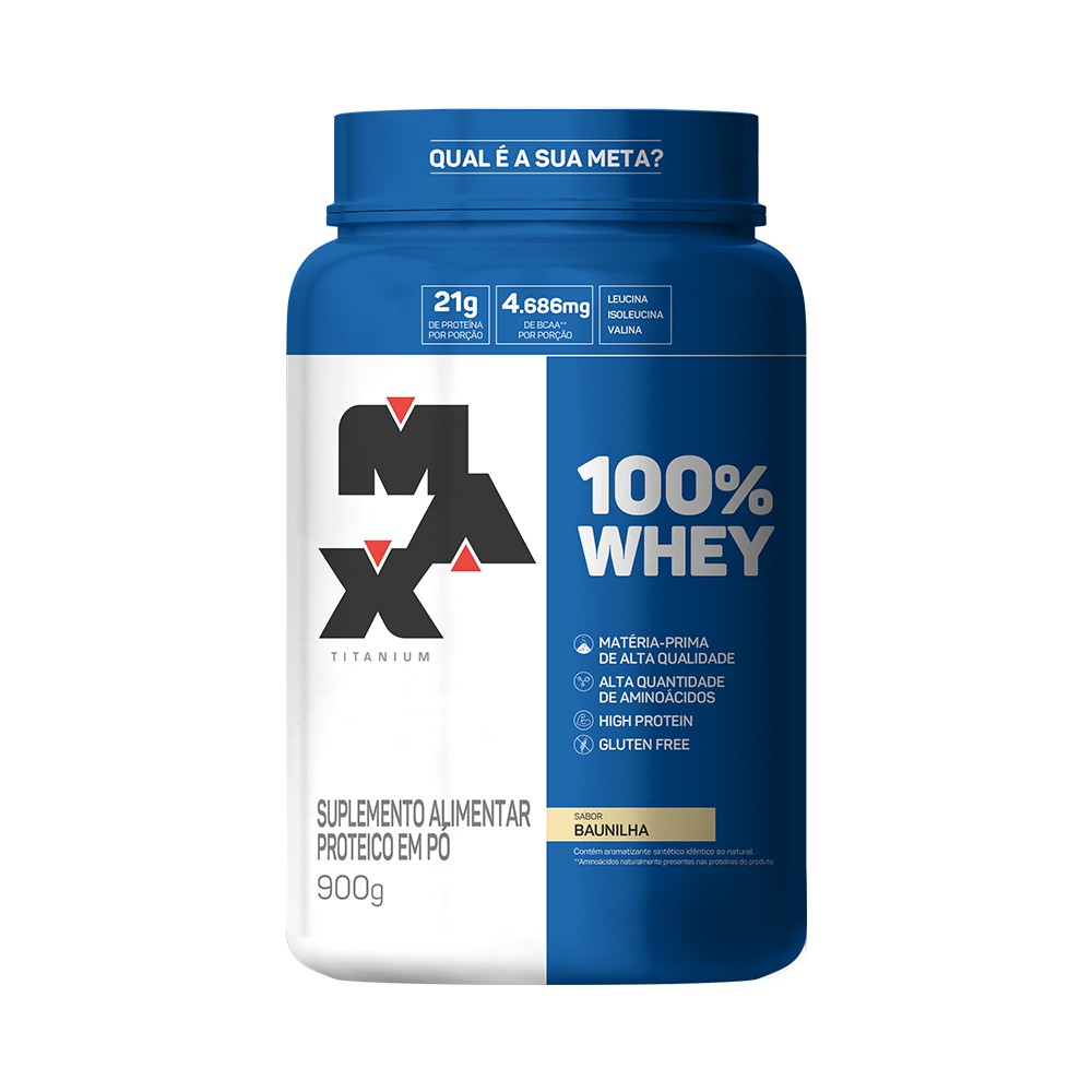 100% Whey Protein 900g Concentrado Pote - Max Titanium - Proteína Concentrada Promoção