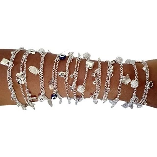 pacote de Pulseiras Femininas Folheadas Banhadas À Prata 925