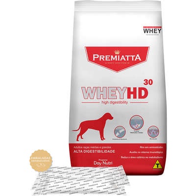 Ração Premiatta Whey HD 30 para Cães adultos de Raças Médias e Grandes (12 kg=30x400g)