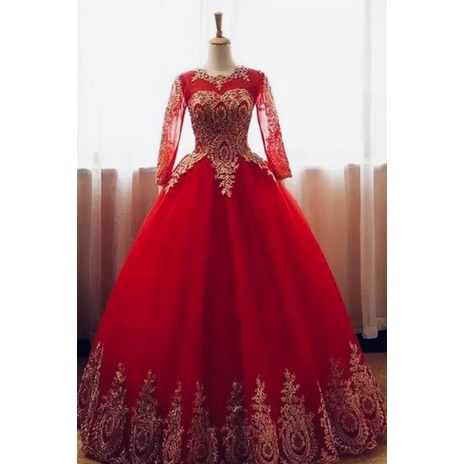 Vestido vermelho com dourado 2024 debutante