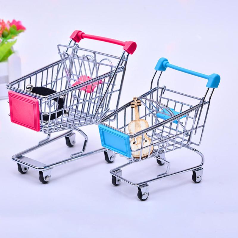 2 Mini Carrinhos De Compras - Metal E Plástico Amarelo E Rosa