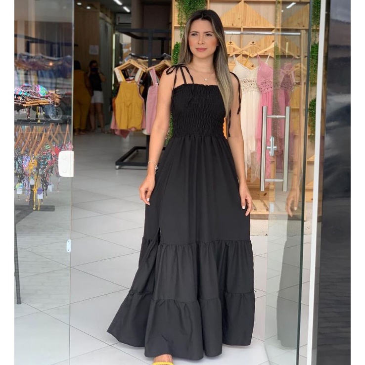 Vestido longo preto de clearance alcinha