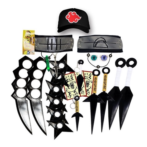 Kit Capa Akatsuki Bandana Colar Tsunade Kunai + Anel