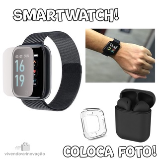 Relógio Smart Watch T80 Preto + 2 Pulseiras + Fone +película