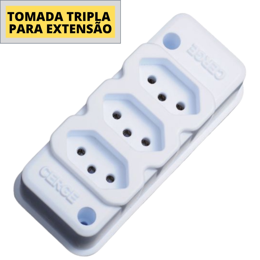 Tomada Em Barra Extensão Elétrica Tripla 2P+T 10A Branca - A Mais Top