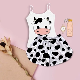 Pijama Feminino Baby Doll Blusinha Alcinha Vaca
