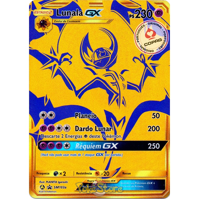 Carta Pokémon Lendário Lunala Gx Dourada Sol E Lua