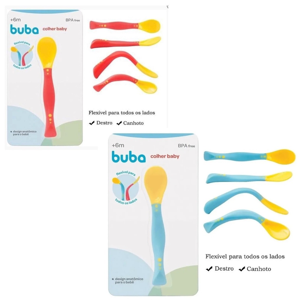 Colher Bebe Introdução Alimentar Torta Flexivel Buba | Shopee Brasil