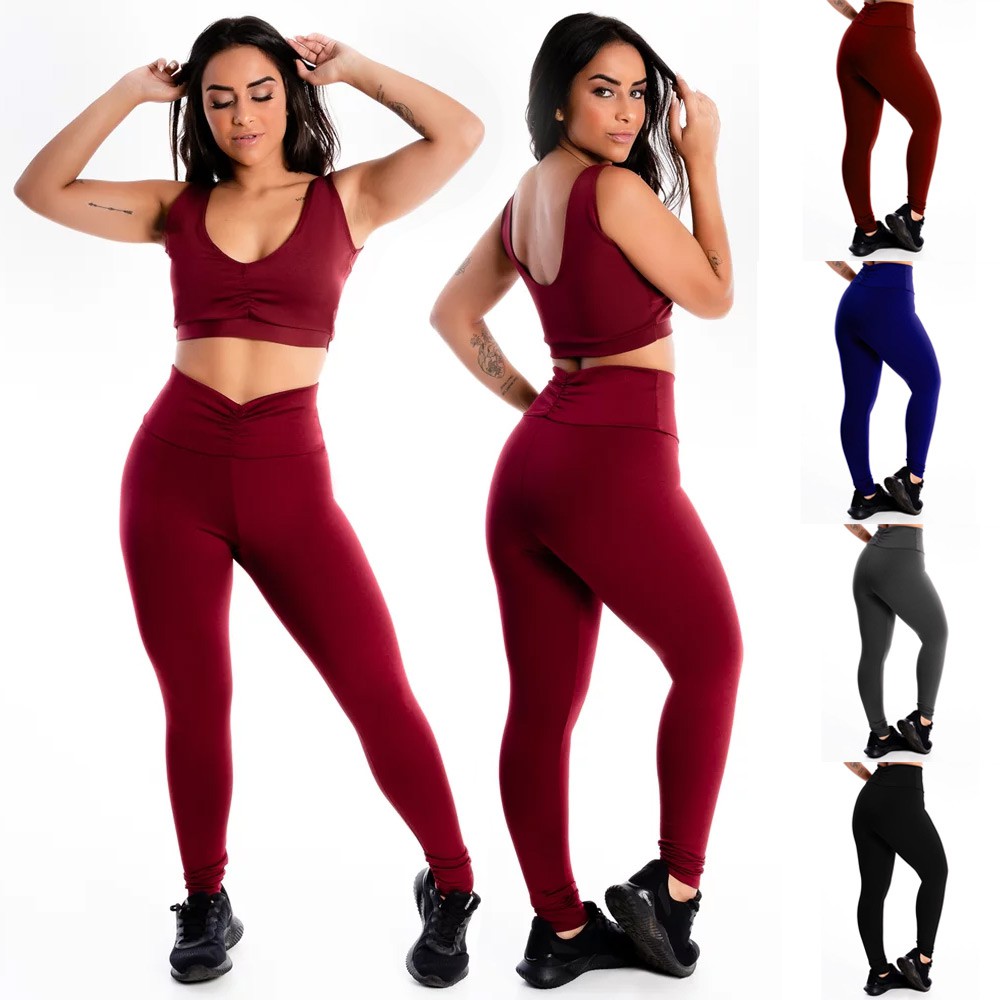 Leggings Esportivas Com Cintura Larga Para Malhar