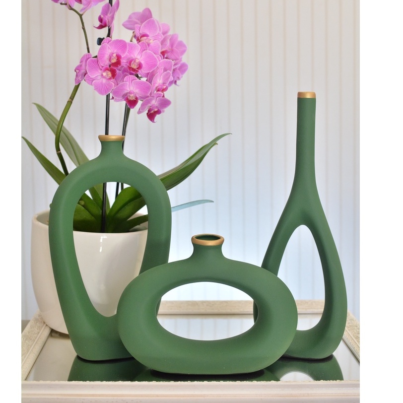 Kit 3 Trio Vasos Conjunto Enfeite para Sala Rack Ceramica Decorativo ...