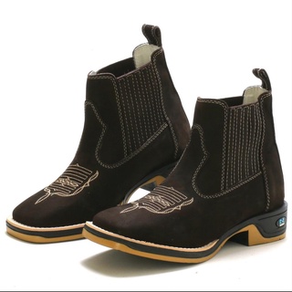 Bota Masculina RR Botas Texana Country em Couro com Bordado Details Bico Quadrado
