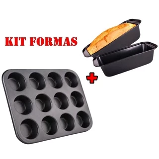 kit forma de cupcake antiaderente + forma de pão 25 ou 27cm teflon Forma de bolo utensilios de cozinha