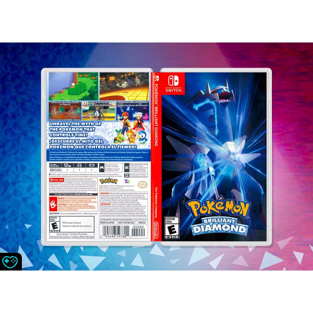 Pokémon Brilliant Diamond Encarte Impresso - Nintendo Switch - Reposição de Capa Frente e Verso - Substituição de Capinha e Case / Caixa