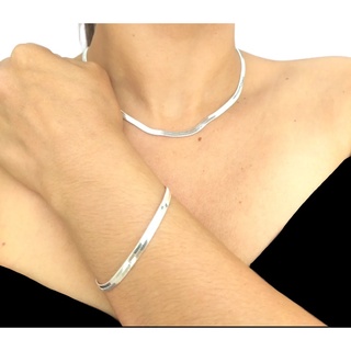 Kit Conjunto Colar Laminado e Pulseira Folheados Banhando a Prata 925