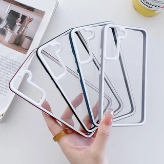 Capa Transparente De Acrílico Com Cor Lisa + Moldura De Silicone Para Samsung Galaxy S22 Ultra S22 + S22 A13 A53