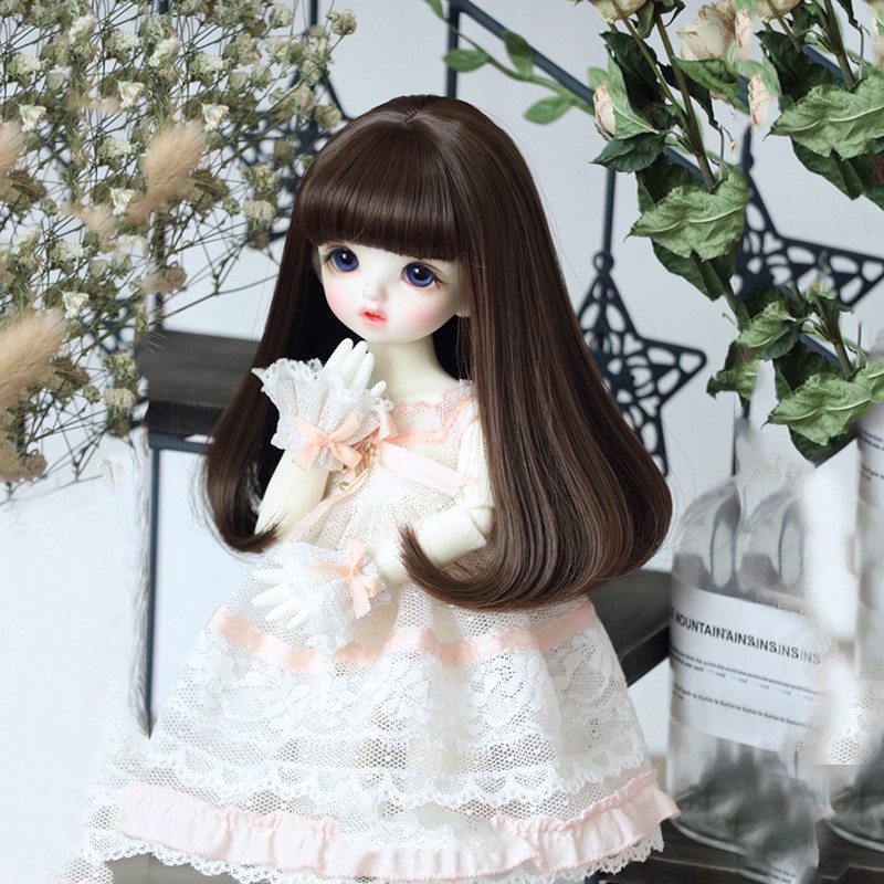 Ligth marrom cor anime estilo peruca para 1/3 bjd bonecas kawaii