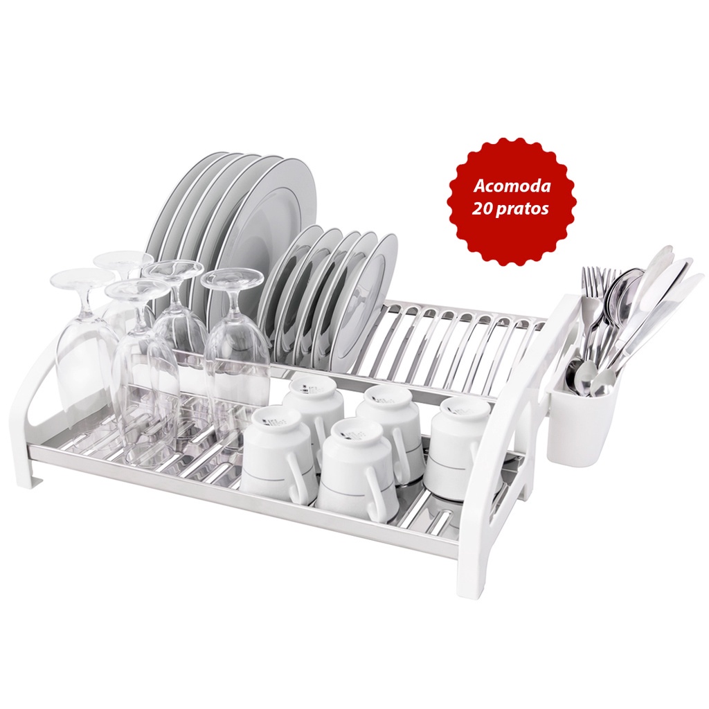 Escorredor 20 pratos Inox Cama Branco | Shopee Brasil
