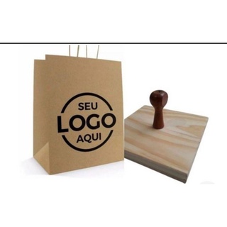 Combo Carimbo logo PERSONALIZADO 9x9 para Embalagens, sacolas, caixas + Almofada n.4 + Tinta Preta