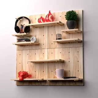 Kit 4 Painel Pegboard Prateleira Madeira Decoração Quarto