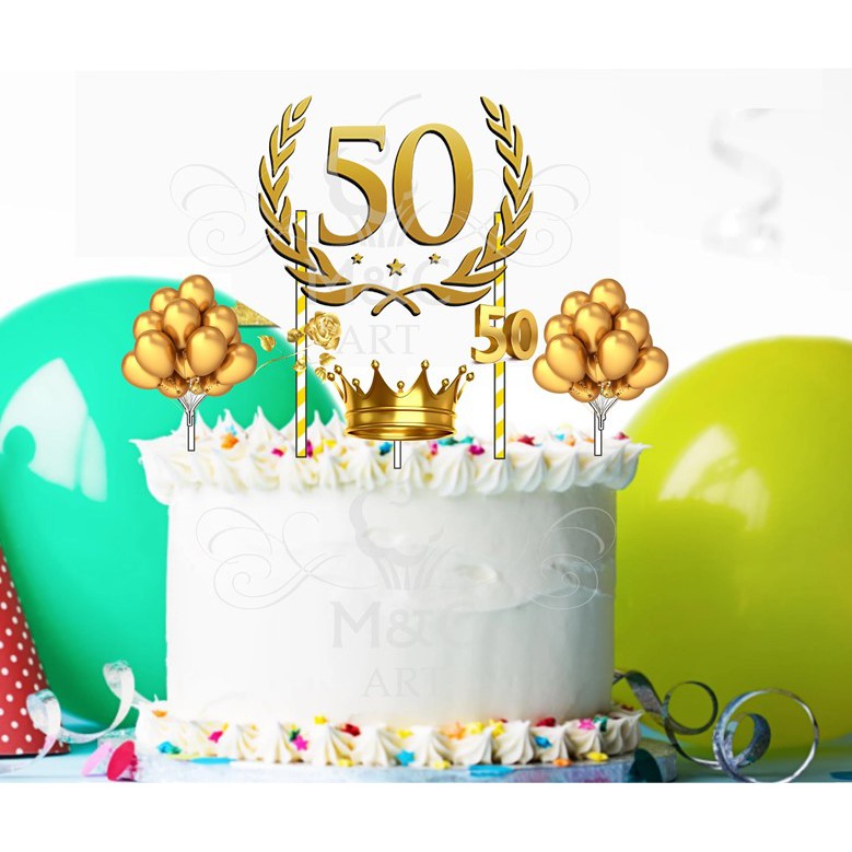 Kit Decoração de Festa Aniversário Bolo Topper 50 Anos Qfestança