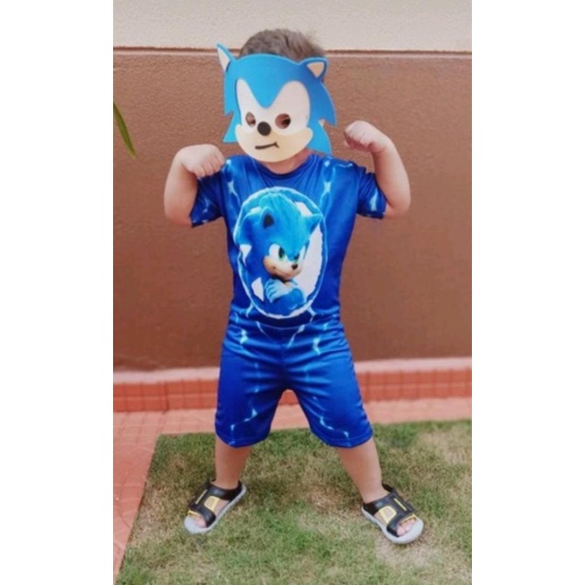 Fantasia Sonic Infantil Completa (macacão, gorro, luvas e pantufas) (M) -  Brinquedos e Jogos - Brinquedos para Faz de Conta e Casinha - Fantasias  para Crianças - Fantasias Infantis