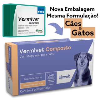 Vermivet composto 660mg Vermífugo Cães e Gatos caixa 4 comprimidos Original