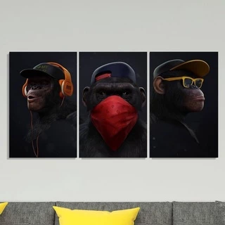 Quadros Decorativos 3 Três Macacos Sabios para Parede Quarto Sala Gamer