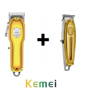 Máquina Cortar Cabelo Recarregável Profissional Kemei Km 134 + Maq Acabamento kemei km 1949 dourada