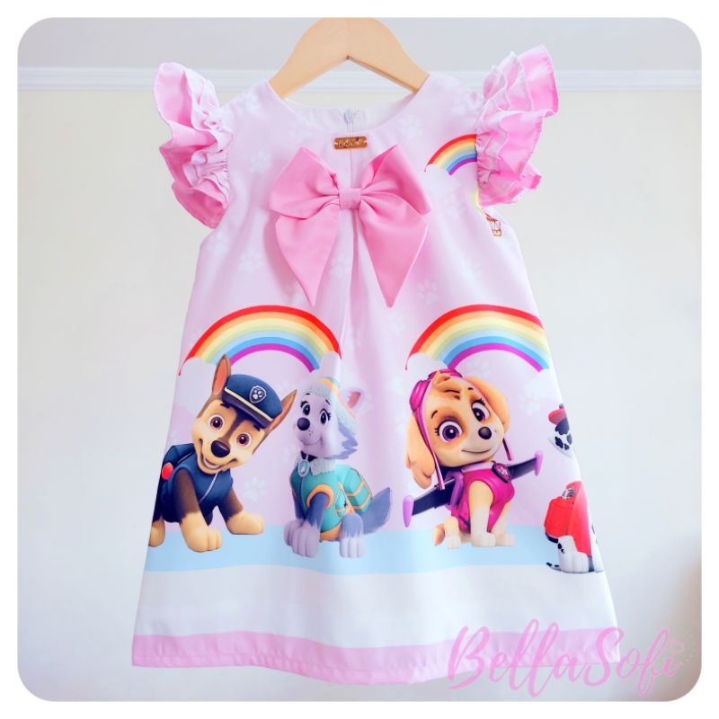 Vestido infantil Patrulha Canina Skye e Everest Rosa