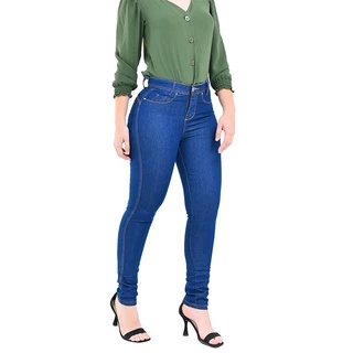 Calças Feminina Jeans Cintura Alta Com Lycra Tradicional