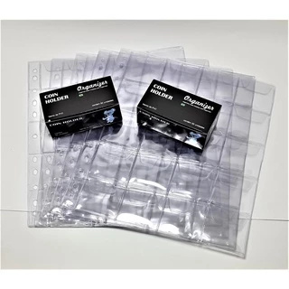 5 Folhas Para Moedas 20 Bolsos + 2 Caixas de Coin Holder 27,5 mm