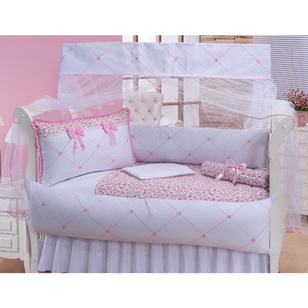 Kit de Berço Luxo 10 pçs algodão protetores menino ou menina c/ enchimento