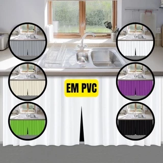 Cortina para Pia Moderna Fácil de Limpar em PVC ideal para sua Cozinha 138x80cm Branco Preto Lilás Verde Bege Cinza