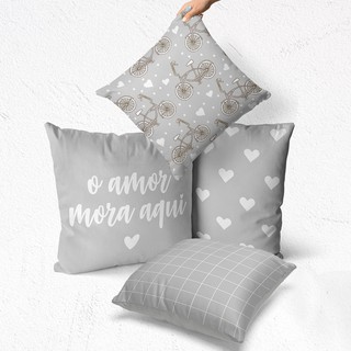 Kit 4 capas de almofadas o amor mora aqui cinza