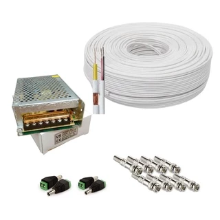 Kit Acess Instalação 4Câmeras +Fonte10A Conectores eCabo100M