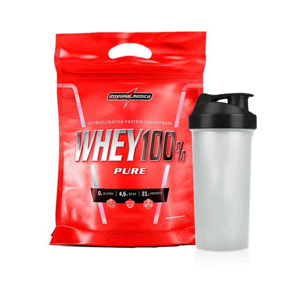 Whey Protein 100% Pure Nutri Concentrado Morango 900g Refil + Coqueteleira – Integralmédica