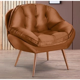 Poltrona Decorativa Dallas Almofadada com pé Palito Veludo Terracota - Sofá Casa