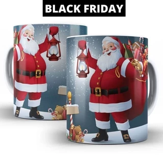 Caneca Natal Personalizada de Porcelana para Presente Xícara Natalinas Papai Noel Enfeite Lembrança Neve