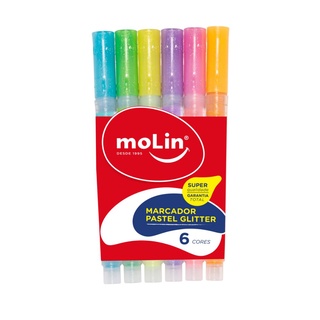 Estojo c/ 6 Marca Texto MOLIN Fluorescente Glitter