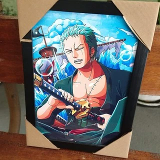 Quadro decorativo com moldura e vidro One piece Zoro Luffy Sanji Wano pôster wanted