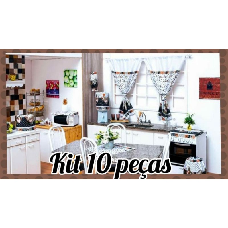 Kit Jogo de Cozinha Oxford Estampado Lançamento 9 Peças Cafézinho