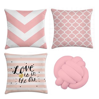 Kit 3 capas de almofadas decorativas rosa + 1 almofada de nó rosa