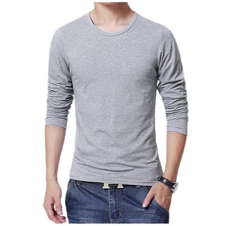 camiseta masculina gola redonda manga longa fio premium