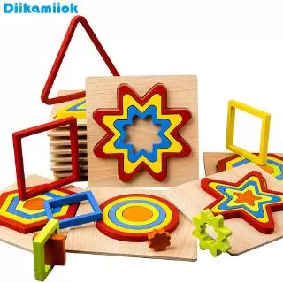 Quebra-Cabeças De Madeira 3D Formato Geométrico Bebê Brinquedos Para Crianças Montessori Aprendendo Brinquedo Educativo
