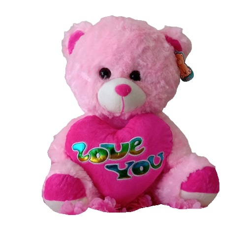 Urso De Peluche Bonito Que Prende Balões Cor-de-rosa Do Coração