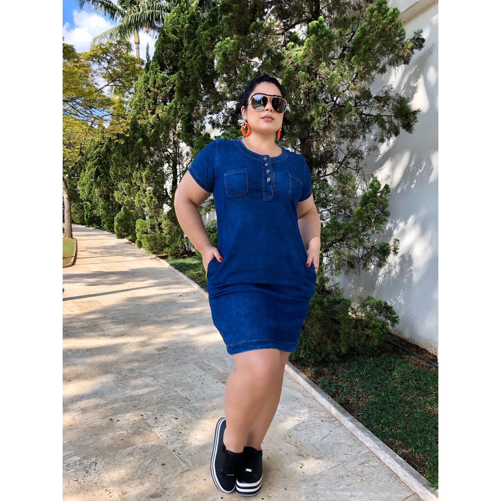 Vestidos jeans plus size no sale brás