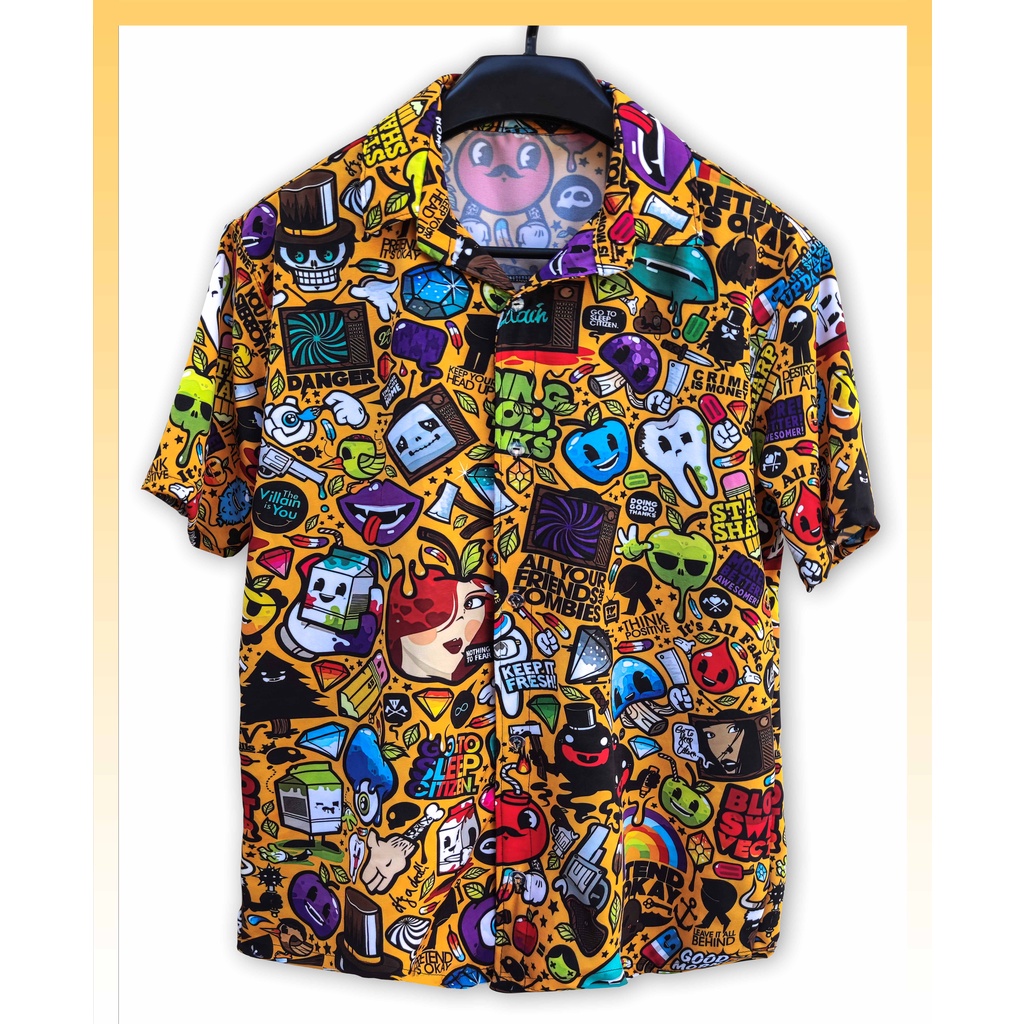 Camisa desenho animado grafite colorida laranja