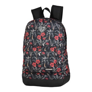 Mochila Bolsa Escolar School Masculino Floral Preto Vermelho Everbags