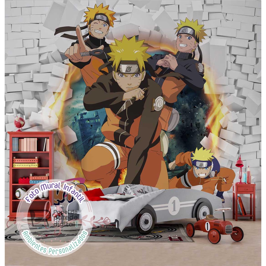 Adesivo de parede anime 3D menino menina Naruto desenho Ninja Samurai mangá  vinil mural-90X60CM-A_4060CM
