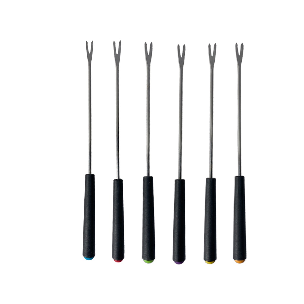 Kit 6 Garfinhos De Fondue Aço Inox Cabo Preto